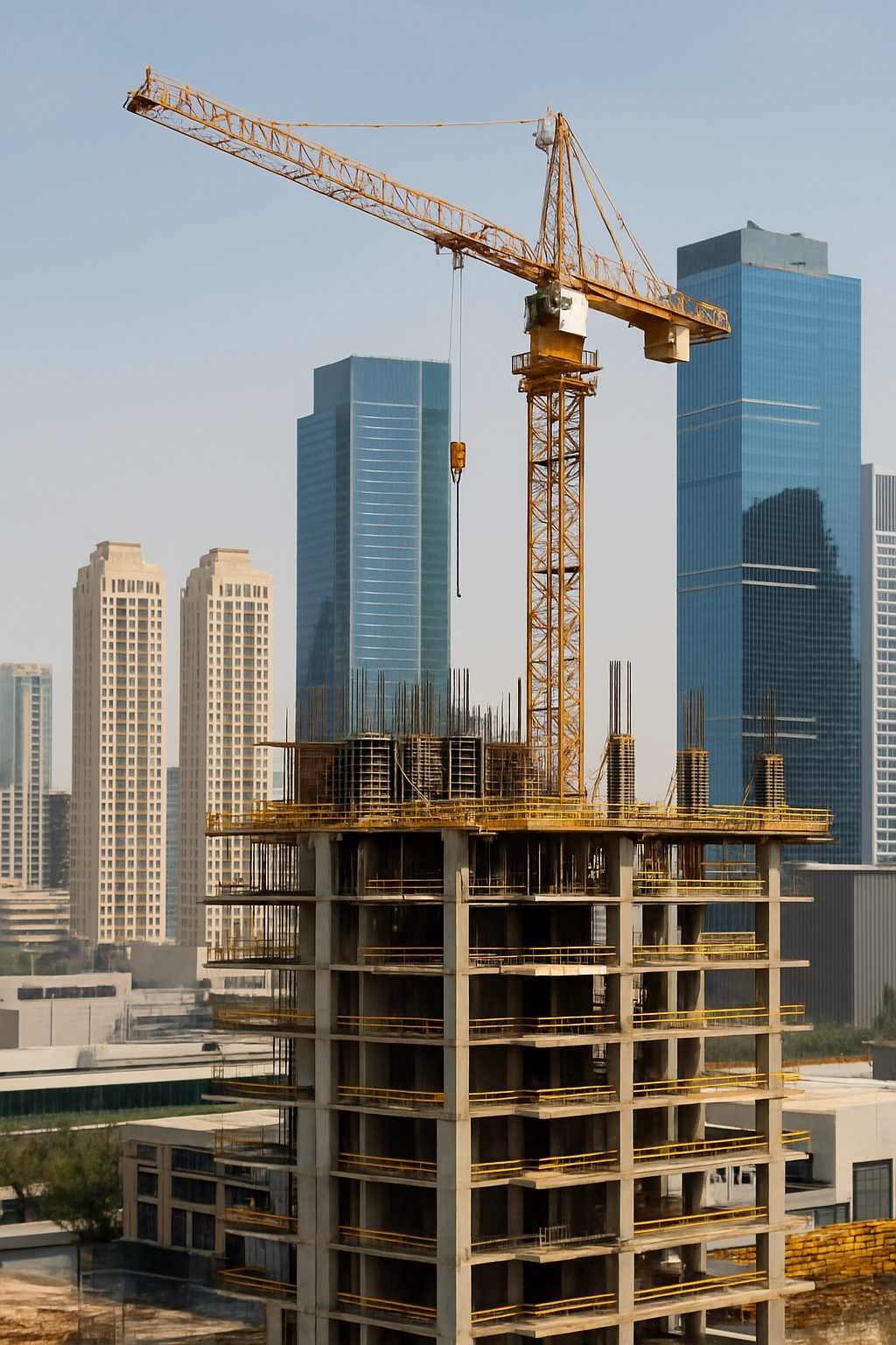 High-rise construction with tower crane